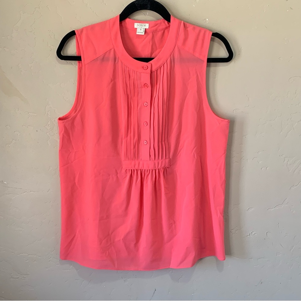 Women’s J Crew Factory Sleeveless 1/2 Button Ruffle Top Sz 8 Pink Orange Coral